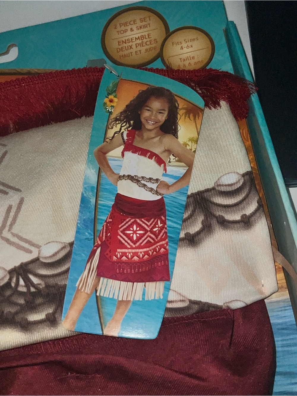 Disney Girls Moana 2-piece Burgundy & Cream Adventure Outfit - Top & Skirt - Picture 2 of 5